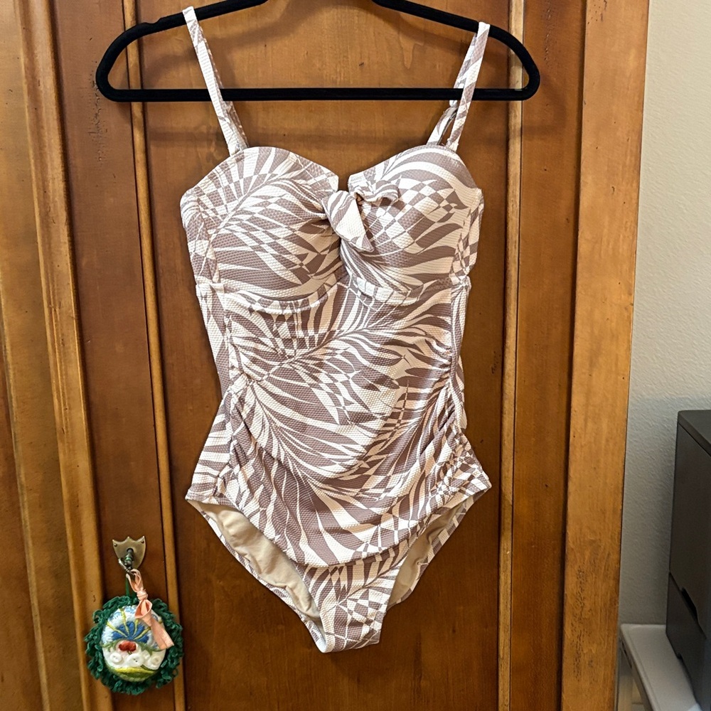 Kona Sol Cream & Taupe Abstract One-Piece Swimsuit